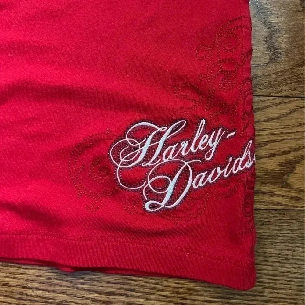 Women’s Vintage Harley Davidson Cut Out Long Sleeve Red Sz S - Picture 5 of 10